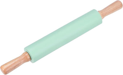 HARFINGTON Silicone Rolling Pins for Baking 16.93 Inch Non-Stick Silicone Surface Wooden Handle Rolling Pin Small Roller Playdough Rolling Pins for Fondant Kitchen Dough Pizza, Green