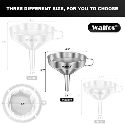 Stainless Steel Funnel, Walfos Kitchen Funnel with 2 Removable Strainer ＆ 1Pc Cleaning Brush, Perfect for Transferring of Liquid, Oils, Jam, Dry Ingredients & Powder (Big, 4.9") - Image 5