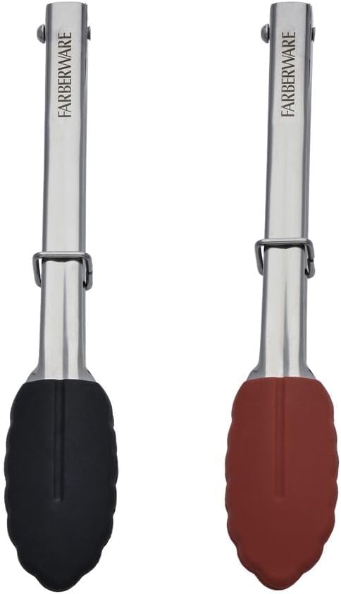 Farberware Classic S2 Mini Tongs Set of 2, 7-Inch Stainless Steel Kitchen Tongs with Silicone Tips, Heat Resistant Cooking Tongs with Ring Lock for Compact Storage, Red and Black - Image 6