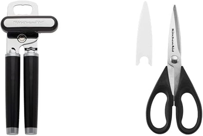KitchenAid Classic Multifunction Can Opener/Bottle Opener, 8.34-Inch, Black & All Purpose Shears with Protective Sheath, One Size, Black