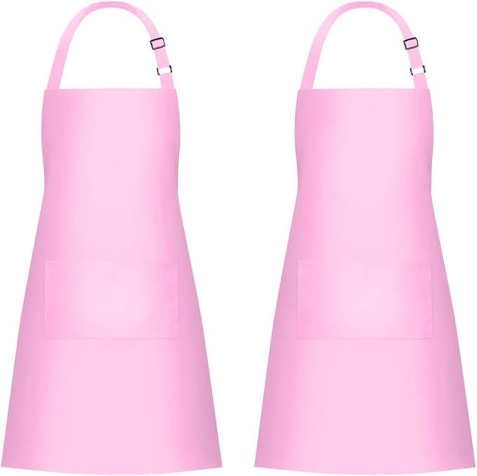Jubatus 2 Pack Bib Aprons with 2 Pockets Cooking Chef Kitchen Apron for Women Men, Pink by Jubatus
