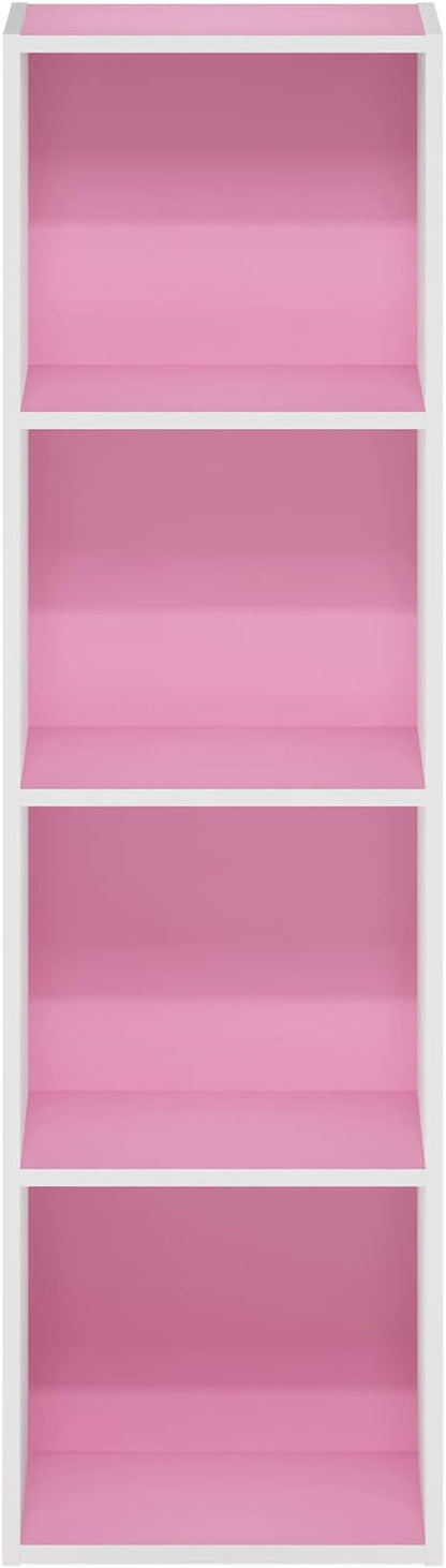Furinno PASIR Book Shelf, 4-Tier Modern Bookshelf, Open Shelves Bookcase 9 x 12 x 42, Easy Assembly, for Living Room, Bedroom, Home Office, Pink/White - Image 8