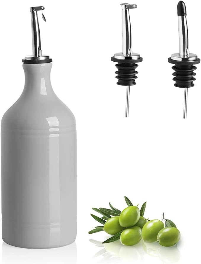 Sweejar Ceramic Olive Oil Dispenser Bottle, Opaque Oil Cruet Protects to Reduce Oxidation, Suitable for Storage Vinegar, Coffee Syrups & Other Liquids, Pack of 1, 15.5 Fl Oz(Gray) by Sweejarco1949