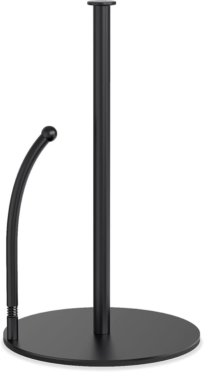 VEHHE Paper Towel Holder Countertop with Spring Arm, EVA Non-Slip Base, Freestanding Paper Towel Holder for Kitchen Bathroom (Black)
