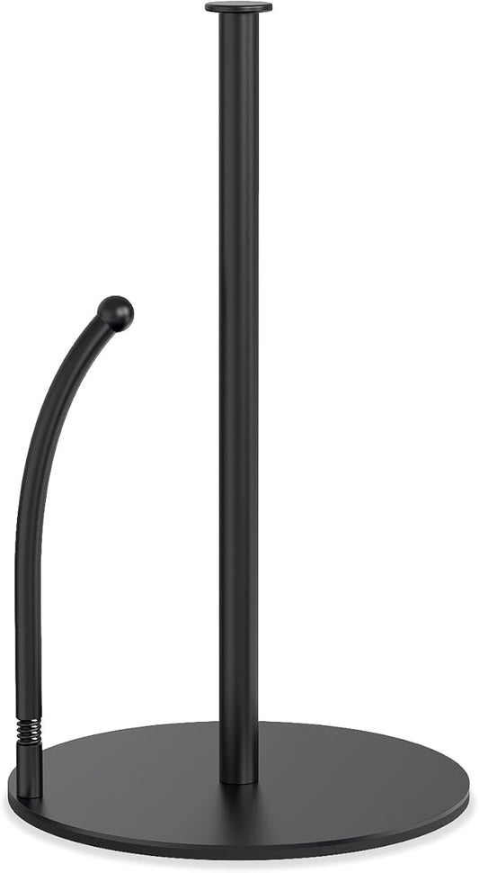 VEHHE Paper Towel Holder Countertop with Spring Arm, EVA Non-Slip Base, Freestanding Paper Towel Holder for Kitchen Bathroom (Black)