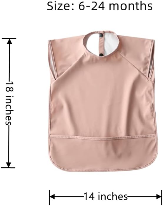 Waterproof Baby Bibs,Infant Toddler Extra Cover Feeding Bib With Food Catcher,Easy Clean & Washable