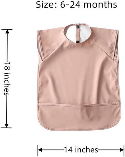 Waterproof Baby Bibs,Infant Toddler Extra Cover Feeding Bib With Food Catcher,Easy Clean & Washable