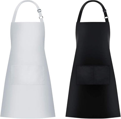 Jubatus 2 Pack Bib Aprons with 2 Pockets Cooking Chef Kitchen Apron for Women Men, Black & White by Jubatus