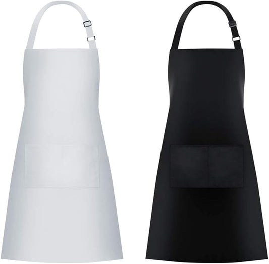 Jubatus 2 Pack Bib Aprons with 2 Pockets Cooking Chef Kitchen Apron for Women Men, Black & White by Jubatus