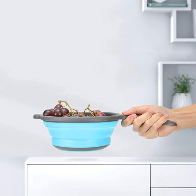 Kitchen Foldable Silicone Strainer Colanders, Collapsible Colanders with Handles, Space-Saver Folding Strainer Colander for Draining Pasta, Vegetable (Blue) - Image 7