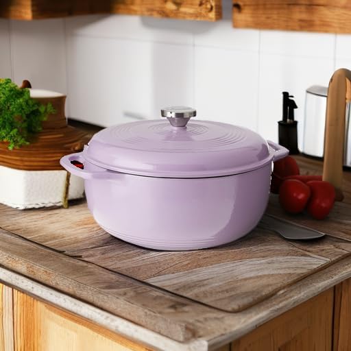 Lodge 7.5 Quart Enameled Cast Iron Oval Dutch Oven with Lid – Dual Handles – Oven Safe up to 500° F or on Stovetop - Use to Marinate, Cook, Bake, Refrigerate and Serve – Lilac - Image 5