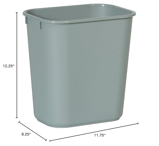 Rubbermaid Commercial Products Deskside Wastebasket/Trash Can, 3.25-Gallon/13-Quart, Gray, Plastic, for Bedroom/Bathroom/Office, Fits Under Desk/Sink/Cabinet, Pack of 12 - Image 3