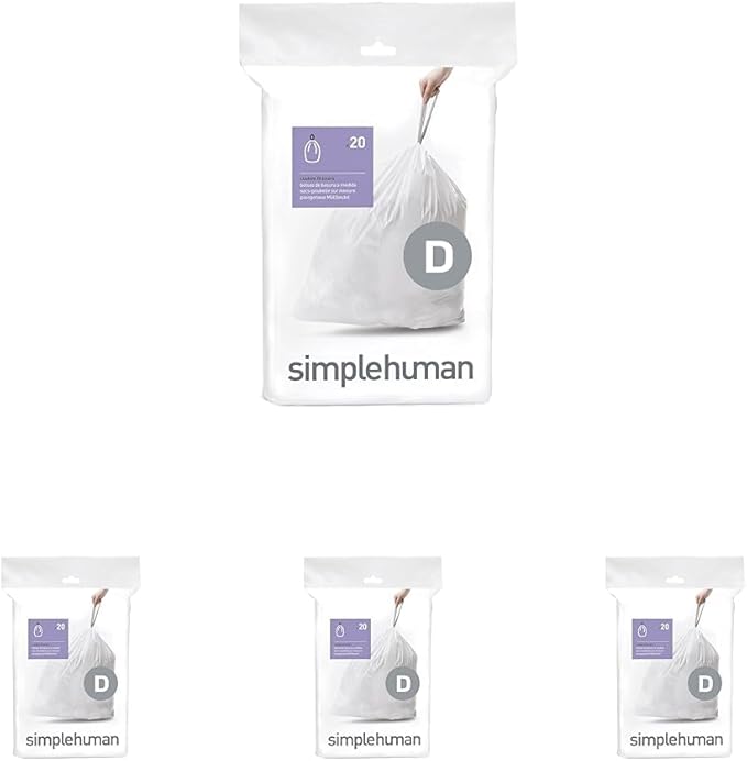 simplehuman CW0163 20L, 20 Liners, White — Code D (Pack of 4)
