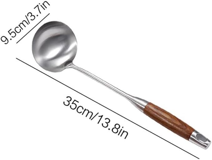 AOOSY Soup Ladle,304 Stainless Steel Cooking Ladle Spoon with Wooden Handle, 13.8 Inches Soup Spoon Long Kitchen Utensil Wok Tool for Cooking, Gravy, Sauces