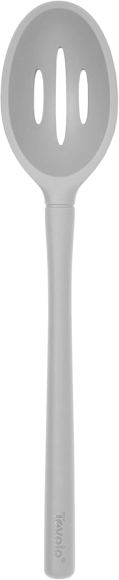 Tovolo Flex Core Silicone Slotted Deep Spoon for Cooking Mixing Baking, Dishwasher Safe BPA Free All Silicone Kitchen Spoon Utensil Heat Resistant Nonstick Safe Slotted Serving Spoon, Oyster Gray