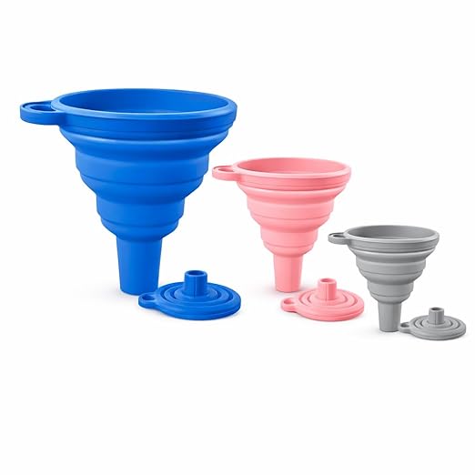 3PCS Silicone Funnel Set, Flexible Rubber Kitchen Funnels for Filling Bottles, Small Medium Large Food Grade Funnel for Essential Oils, Spices, Powder, Cooking, Liquid, Perfume, Flask by Unknown