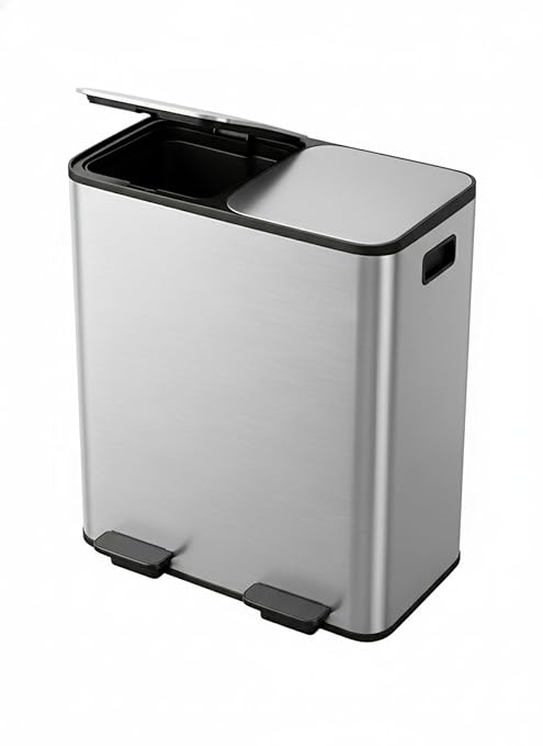 Garvee Double Trash Can, 2 x 8 gal (2 x 30 L) Garbage Can for Kitchen Dual Compartment Recycling Kitchen Step Trash Bin, Stainless Steel Trash and Recycle Bin Combo with Soft-Close Lid,Silver - Image 7