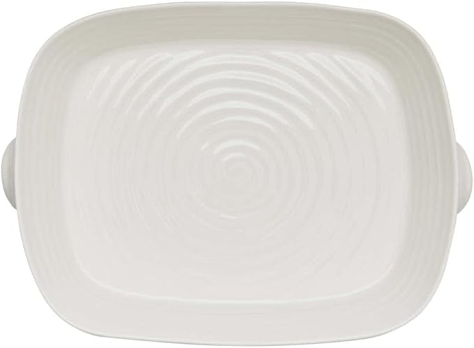 Portmeirion Sophie Conran Handled Roasting Dish, White Porcelain Bakeware - 15 x 11 Inch Rectangular 3 Quart Oven, Microwave, Freezer Safe Pan - Durable Cookware for Baking & Serving