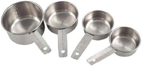 American Metalcraft MCL4 Flat-Handled Stainless Steel Measuring Cup Set - Four Sizes 1/4 1/3 1/2 1 Cup - Durable 200 Series Stainless Steel – For Bakery, Commercial Kitchen, Catering & Foodservice by AmericanMetalcraftInc