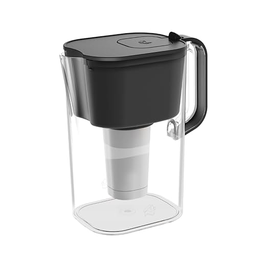 HOMEWATER 10-Cup Pitcher Filter (Black) – BPA-Free, High-Capacity 2.4L Pitcher with Fast-Flow Carbon Filter, Wide Mouth for Easy Pouring, Removable Filter Replacement, Locking Lid, and Dishwasher-Safe