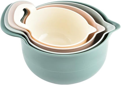 Mixing Bowls - 4 Piece Nesting Plastic Mixing Bowl Set with Pour Spouts and Handles - Non Slip Bottom and Measurement Markings (Light Green) - Image 9