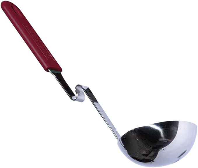 Souper Cubes + Lori Greiner No Mess Stainless Steel Soup Ladle with Silicone Handle - Metal Soup Ladle with No Mess Design That Hooks on Side of Any Pot - Cranberry - Image 2