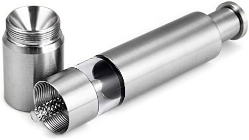 Salt and Pepper Grinder Set of 2,Stainless Steel Push Button Grinder Modern Design Thumb Grinder, for Black Pepper, Sea Salt and Himalayan Salt, Spice and Salt