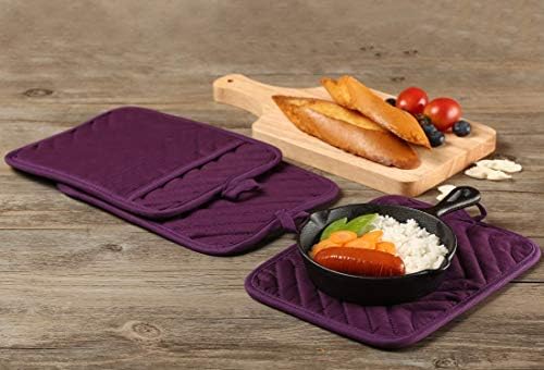 Oven Pot Holder with Pocket Cotton Heat Resistant Coaster Potholder Kitchen Hot Pad Oven Mitts for Cooking Square 7"x9"Set of 5 (Purple) - Image 5