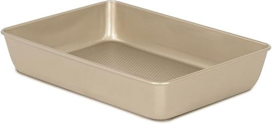 Glad Baking Pan Nonstick - Oblong Metal Dish for Cake and Lasagna - Heavy Duty Carbon Steel Bakeware, Small, Gold