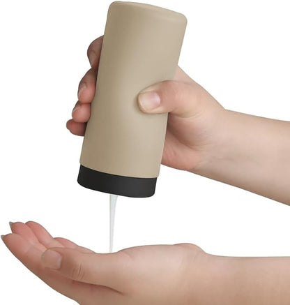 ElmRidge Dish Soap Silicone Dispenser for Kitchen Sink,Squeeze Washing Up Liquid and Hand Soap,Round refillable Silicone Bottles,Easy to Fill and to use, 8.5 oz,Black 2.4 x 2.4 x 5.5 inches (Taupe) by Elm+Ridge+Essentials