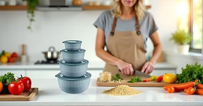 Mixing Bowls with Lids, 8-Piece Airtight Leak-Proof Nesting BPA-Free Bowl Set for Kitchen & Food Storage, Large 4200ml Capacity, Microwave & Dishwasher Safe