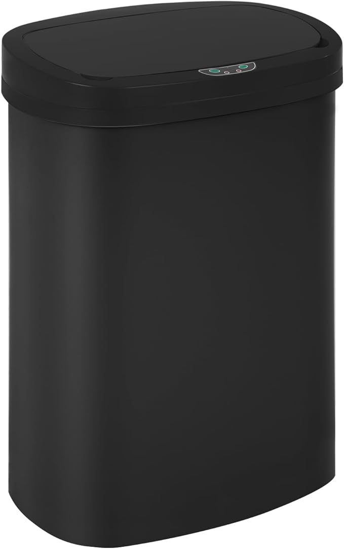 BestOffice Black Plastic Touch Free High-Capacity Garbage Can with Lid, 49L/13G, Rectangular, Quiet Close, Kitchen, Bedroom, Bathroom, Office by BestOffice