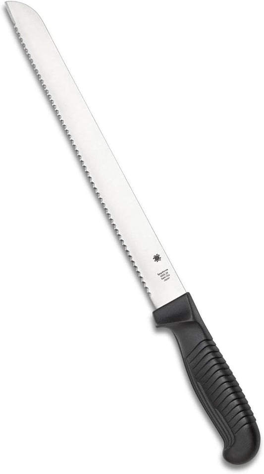 Spyderco Lightweight Kitchen Bread Knife with 10.25" MBS-26 Stainless Steel Blade and Black Polypropylene Handle - SpyderEdge - K01SBK