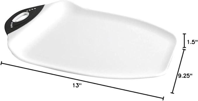 Dexas Chop & Scoop Cutting Board, 9.5 by 13 inches, White with Black Handle - Image 5