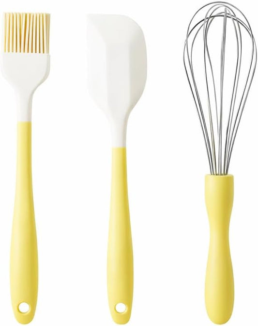 3-Piece Baking Tools Set with Silicone Spatulas, Stainless Steel Whisks & Pastry Brushes – Essential Kitchen Utensils for Cake Decorating, Mixing, Cooking & Baking Needs