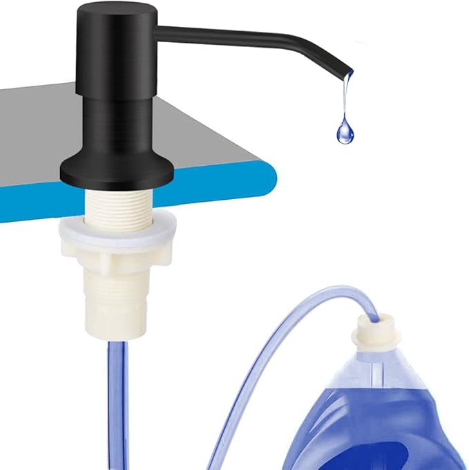 OHiHi Dish Soap Dispenser for Kitchen Sink, Countertop Sink Soap Dispenser Water Pump with 47” No-Spill Extension Tube Kit Design for Kitchen Bathroom, Easy to Press, No More Refills （Black） by OHiHi