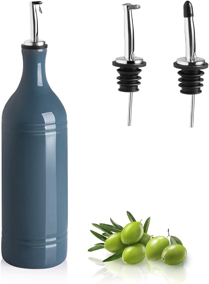 Sweejar Large Ceramic Olive Oil Dispenser Bottle, Opaque Oil Cruet Protects to Reduce Oxidation, Suitable for Storage Vinegar, Soy Sauce & Other Liquids, Pack of 1, 24 Fl Oz(Fog Blue) by Sweejarco1949