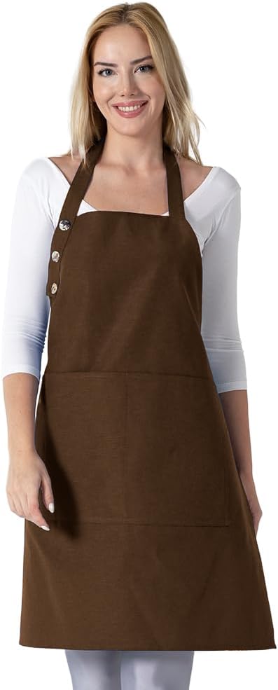 TOSHE Kitchen Apron Waterdrop Resistant Cotton Apron with adjustable Aprons for Women with Pockets 12 Color option Cooking Brown Apron (Brown) by TOSHE
