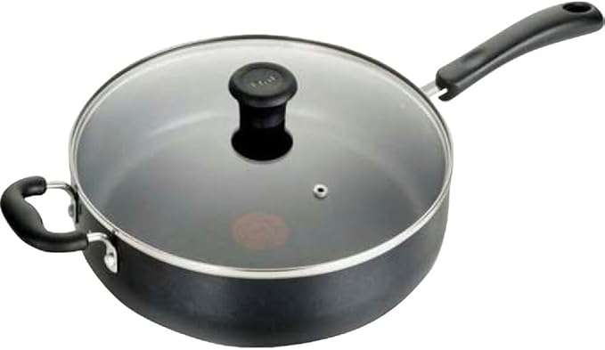 T-Fal Specialty Nonstick Saute Pan with Glass Lid 5 Quart, Oven Broiler Safe 350F, Cookware, Deep Frying Pan with Handle, Skillet, Kitchen, Pots and Pans, Dishwasher Safe, Black by T-falbrand