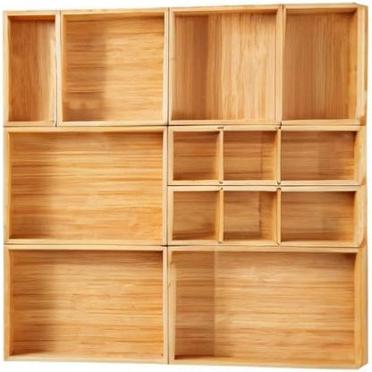 Fabsome Drawer Organizer, Set of 9 Bamboo Wood Kitchen Makeup Desk Junk Tea Drawer Storage Boxes Bins for Cutlery Silverware Utensils Flatware, Small Wooden Container Tray for Bathroom, Office - Image 10