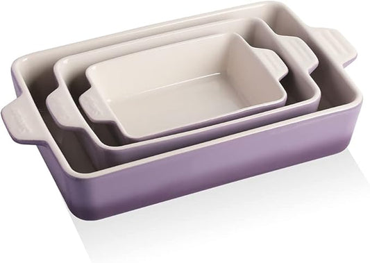 Sweejar Ceramic Bakeware Set, Rectangular Baking Dish for Oven Lasagna Pans for Cooking, Kitchen, Cake Dinner, Banquet and Daily Use, 11.8 x 7.8 x 2.76 Inches of Casserole Dishes (Gradient Purple) by Sweejarco1949