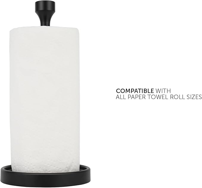 Ivilon Countertop Paper Towel Holder - Modern Bell End Minimalist Design - Fits All Paper Towel Roll Sizes - Color Black - Image 3