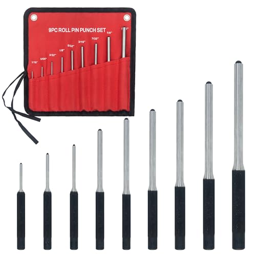 9-Piece Roll Pin Punch Set - Precision Steel Punches for Gunsmithing, Watch Repair & DIY (1/16" to 1/4") - Includes Tool Pouch, Ideal for Firing Pin Removal, Nail Punching & Building Projects by AIMUNOK