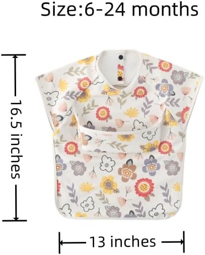 Waterproof Baby Bibs,Infant Toddler Extra Cover Feeding Bib With Food Catcher,Easy Clean & Washable