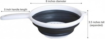 Handy Housewares 8" Round Space Saving Collapsible Silicone Kitchen Colander Food Strainer with Handle - White (1 Pack)