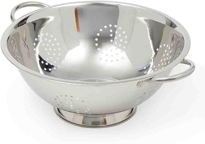 Metal Colander with Stainless Steel Finish by Home Basics, 7 QT | Large Colander | with Easy-Grip Handles | Strainers and Colanders Perfect for Pasta and Veggies