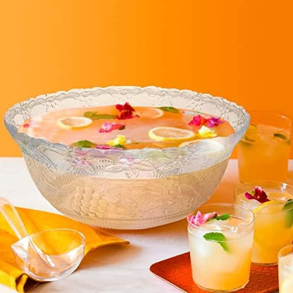 S.G Premium Quality 2 Gallon / 8 Quart Clear Plastic Punch Bowl - Embroidered Design with Elegant look Serving Bowl. (Punch Bowl Only)