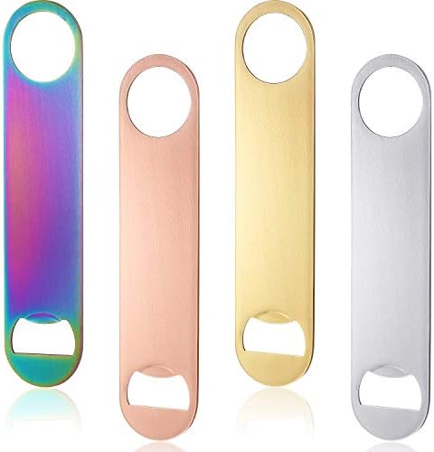 4 Pcs Heavy Duty Stainless Steel Flat Bottle Opener Bartender 7 Inch Solid Beer Opener for Bar Kitchen Wedding Birthday Party(Laser, Gradient Pink, Natural, Gold)