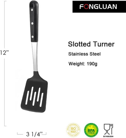 Stainless Steel Cooking Slotted Turner With Heat-resistant BPA-free nylon head Safe for Non-Stick Cookware POM Handles Heavy Duty Kitchen Spatulas For Serving - Image 2