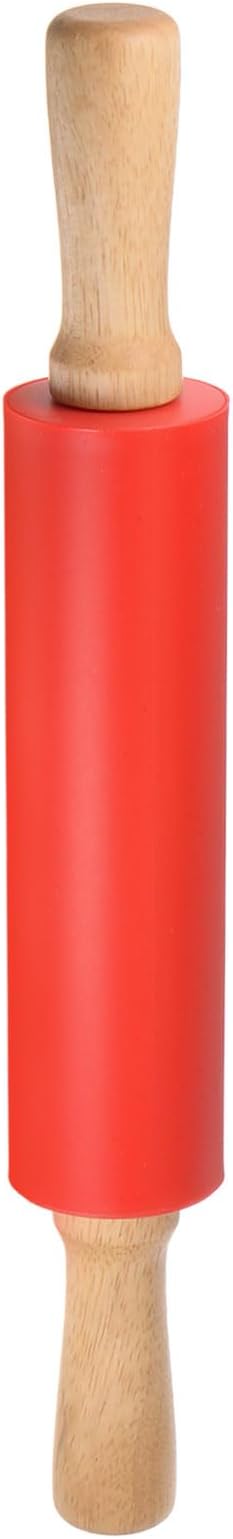 HARFINGTON Silicone Rolling Pins for Baking 15 Inch Wooden Handle Non Stick Rolling Pin Small Roller Playdough Rolling Pins for Dough Pizza Pastry Fondant Kitchen, Red